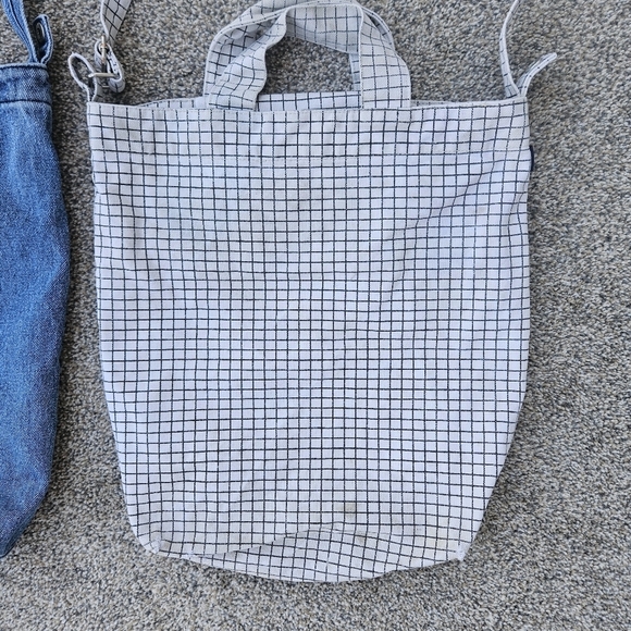 LOT BAGGU Denim Duck Bag and White Checkered Grocery Tote Shoulder Bag Purse - Picture 3 of 16